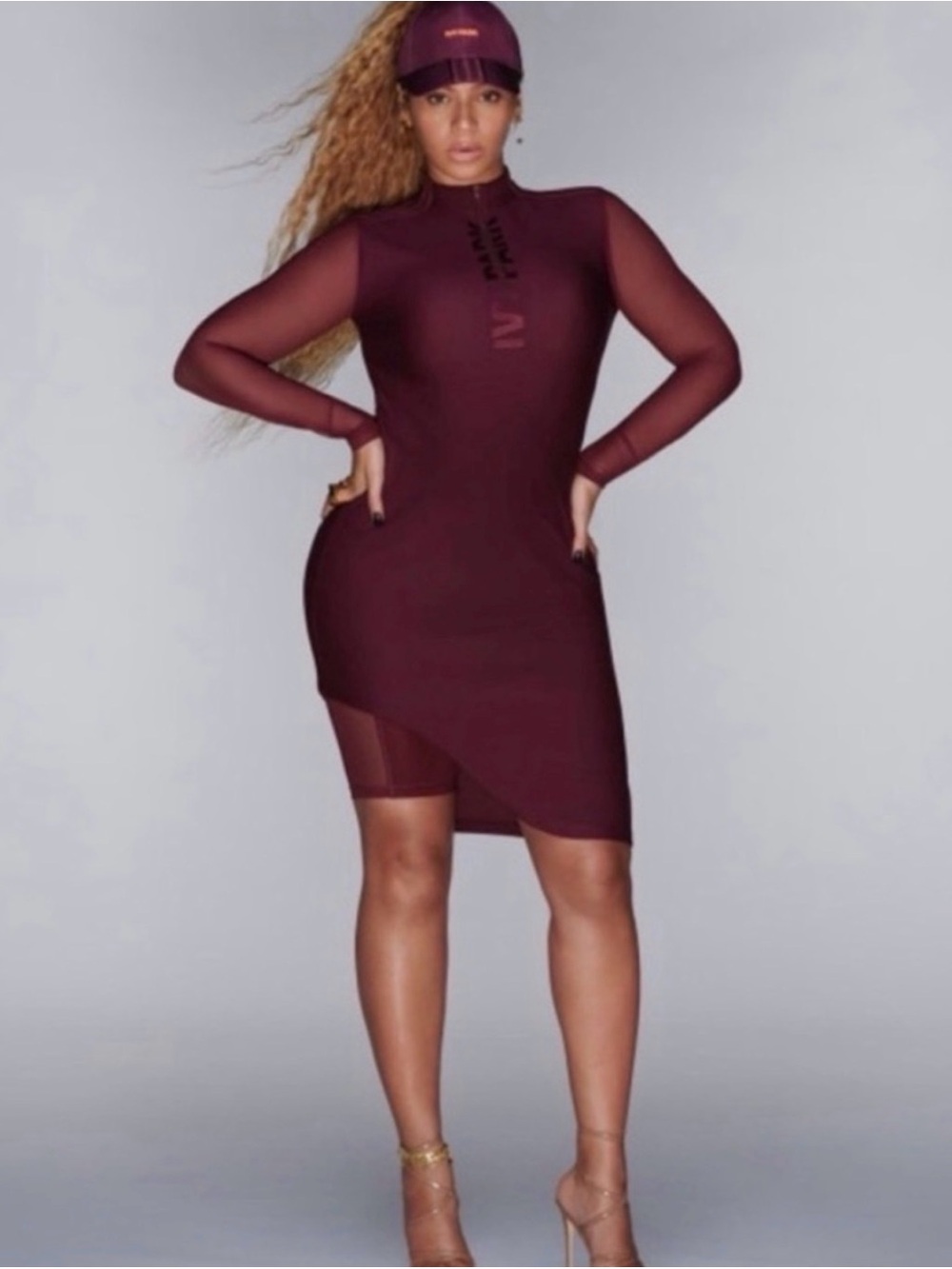 Adidas x Ivy Park Beyonce Asymmetrical Mesh Dress Burgundy Size Large⁠